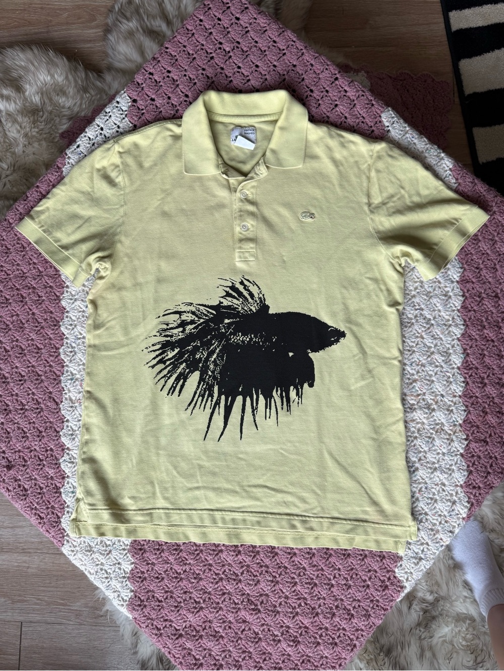 Lacoste Men’s Pale Yellow Polo with Black Fish Print